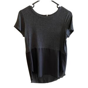 Daisy Fuentes Gray Black Cap Sleeve Round Neck Lightweight Blouse Size S